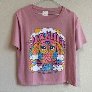 Simply Southern Crop T-Shirt Choose Kindness Owl Graphic Tee Short Sleeve NWT